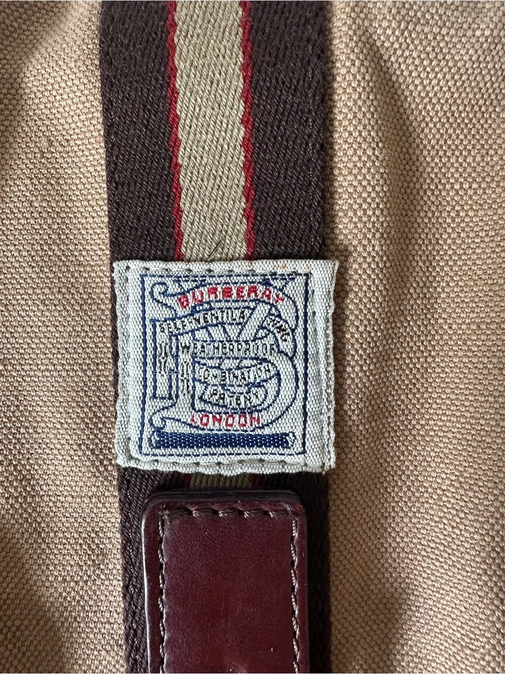 VINTAGE BURBERRY Tan Canvas Messenger Bag Crossbody Stripe Unisex Y2K